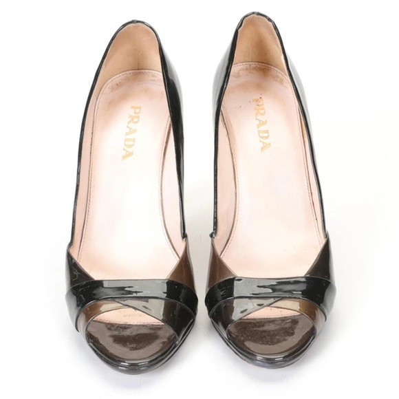 Prada Patent Leather Peep Toe Pumps Graphite size 37.5/US 7 black - Picture 7 of 9